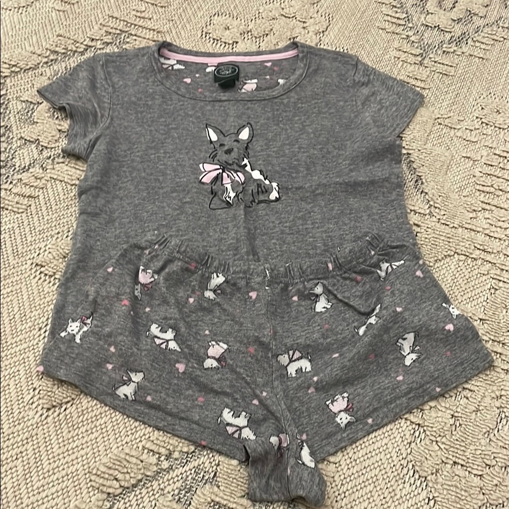 Laura Ashley Gray Pajama Set with Pink Accents